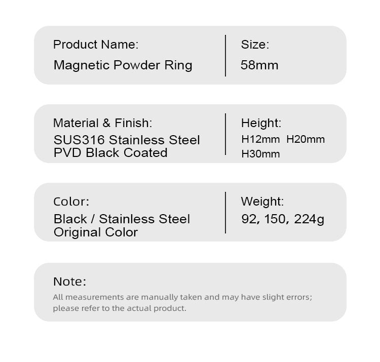 Stainless steel magnetic powder collection ring.